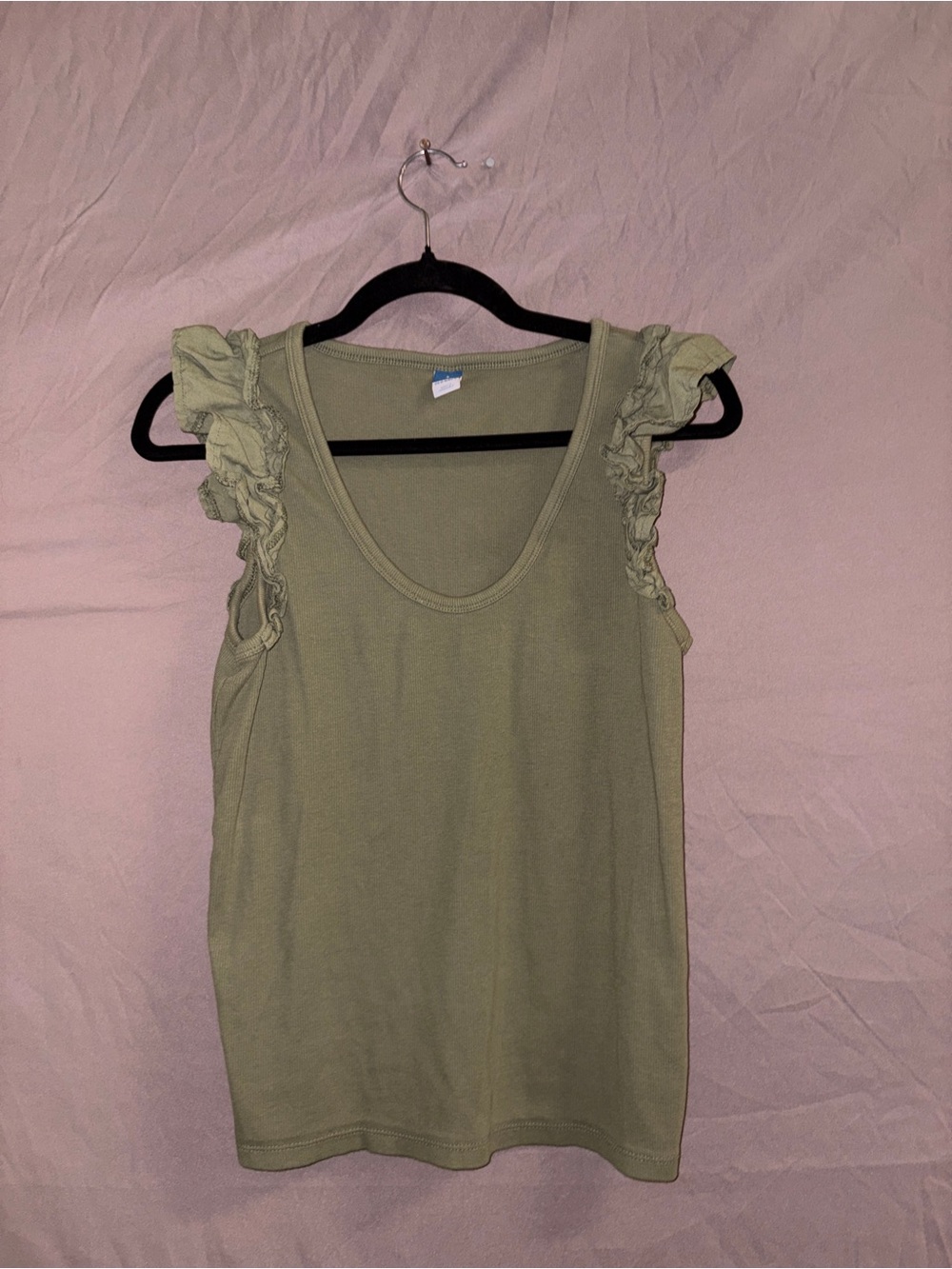 Sleeveless Ruffle Shoulder Tank Top - Olive